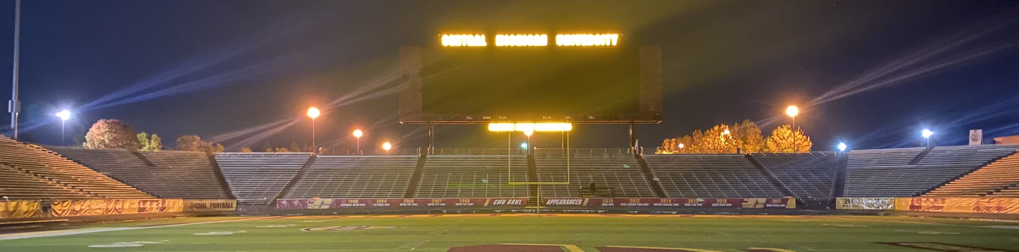 empty football stadium at night under the lights Fort Wayne